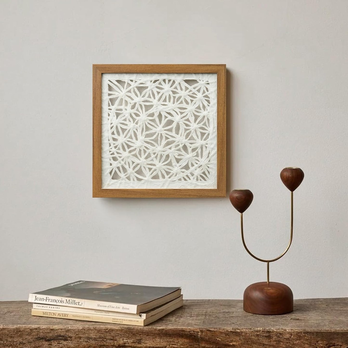 FOLKOR Boho Wall Art Living Room Decor, 12" Framed Rice Paper Shadow Box Art for Bedroom Decoration, Abstract Floating Wall Hanging Sculpture Accent for Modern Contemporary Home Improvement