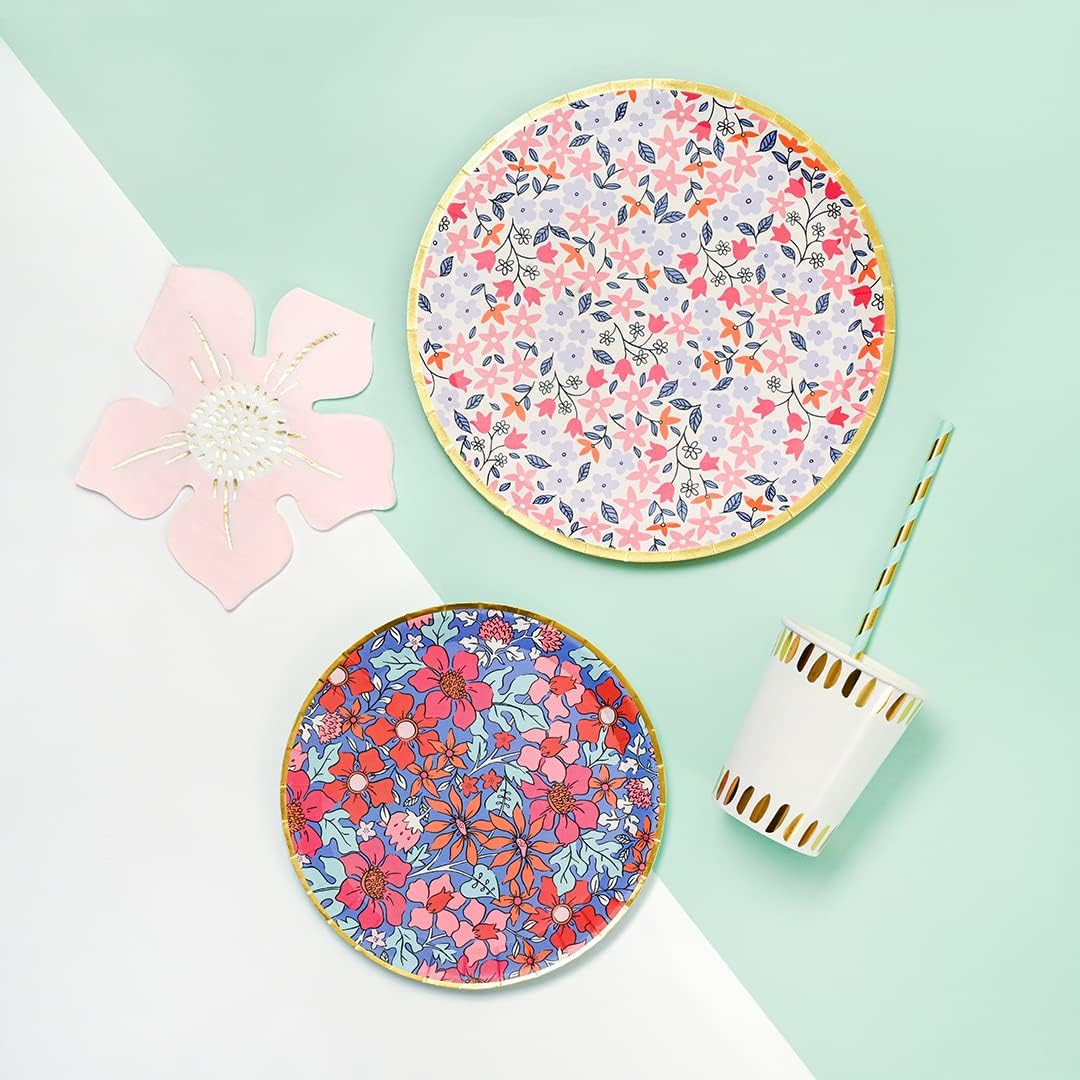 Coterie Floral Paper Plates (Set of 10 large plates) - Party For Tea Party, Bridal Shower, Garden Baby Shower Decorations | 9.25” Fancy 2 Each Design