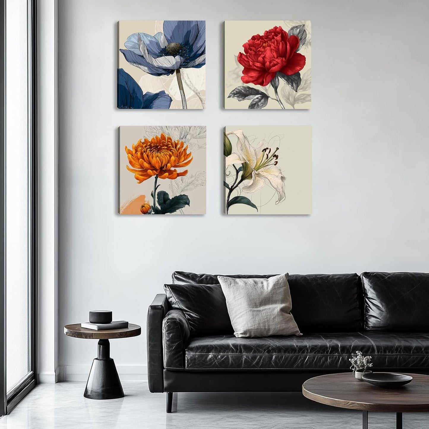 Framed Botanical Wall Art for Living Room Rustic Boho Floral Canvas Paintings Prints Flower Pictures for Farmhouse Hallway Bedroom Dining Room Bathroom Office Wall Decor ArtWork for Wall