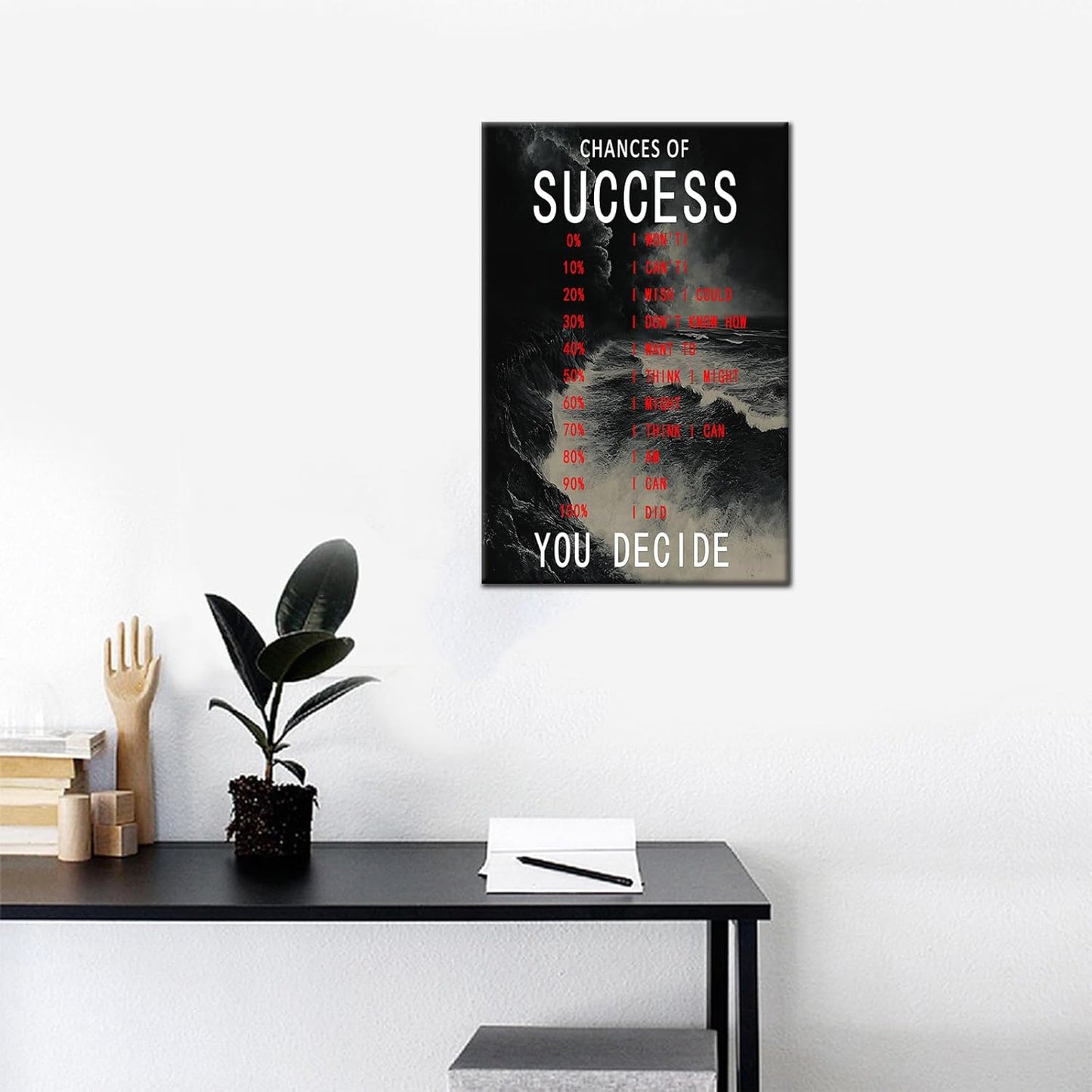 Inspirational Canvas Wall Art Success Motivational Positive Poster Inspiring Painting Print Wall Picture for Office Living Room Home Decor Framed Artwork [12''Wx18''H]