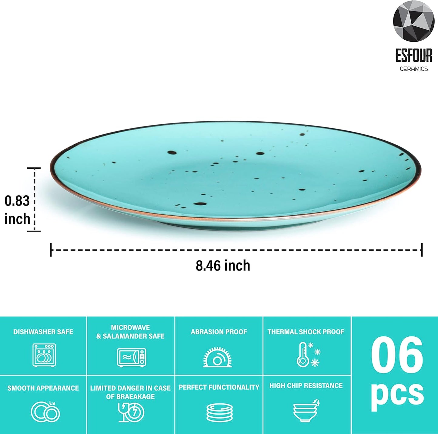 Dessert Plates 8.7 Inch Set of 6 - Microwave, Oven, Dishwasher Safe, Scratch Resistant, Porcelain. Durable Small Dishes for Salad, Dessert, and Side Dishes - Natural Assorted Colors