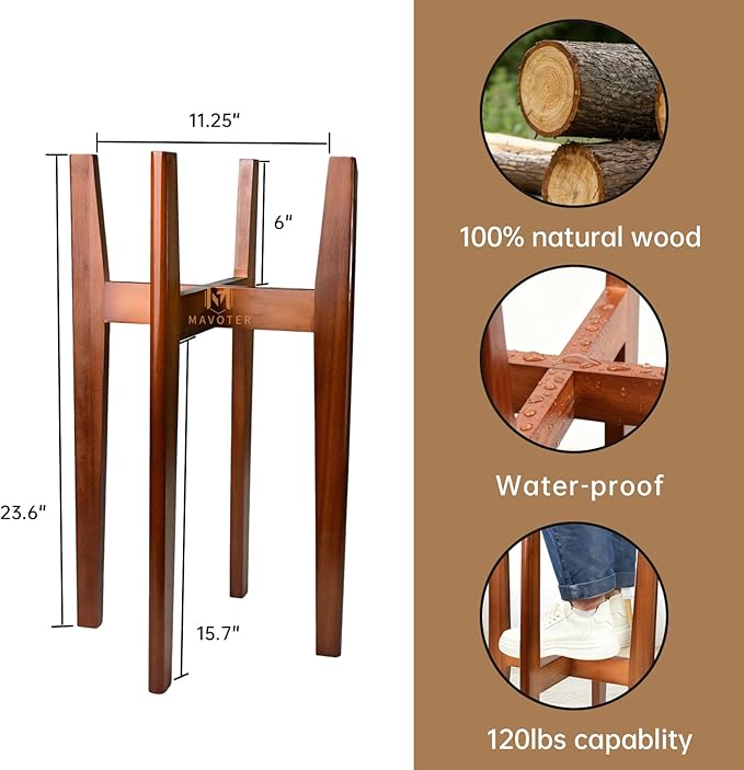 24" Tall Plant Stand ,Wooden Tall Plant Stands Indoor, Mid Century Plant Corner Flower Holder Outtdoor Suitable for Plant Pots & Water Dispenser Under 10" (Pot & Plant Not Included)