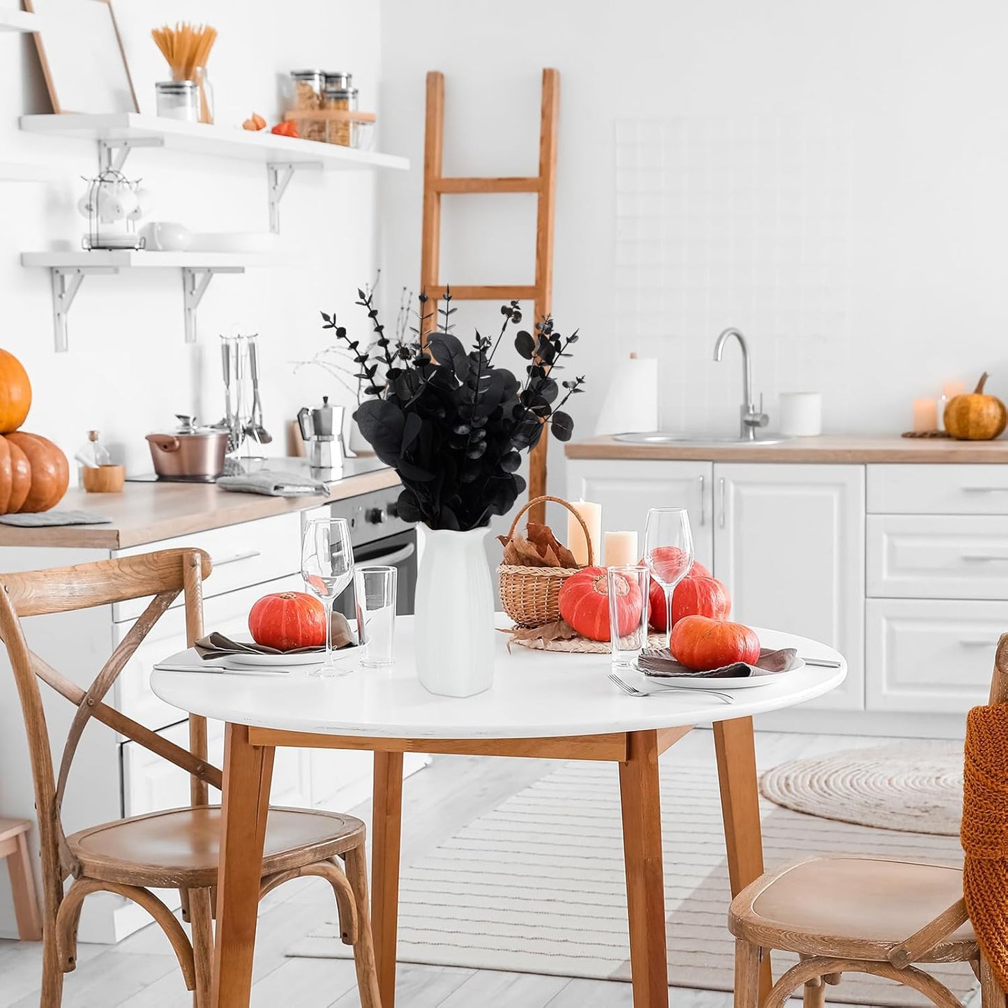 Giegxin 180 Pcs 3 Kinds Mixed Eucalyptus Leaves Stems Bulk Artificial Silver Dollar Leaves Picks Dried Eucalyptus Bundle Faux Spray for Wedding Vase Bouquet Floral Arrangement (Black)