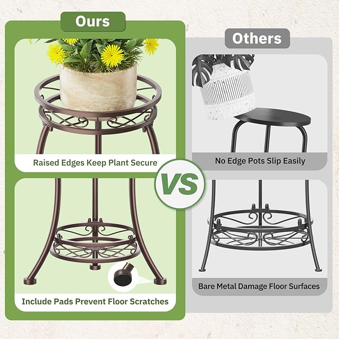 KMOTASUO 3 Tier Tall Plant Stand Indoor Outdoor for Large Planter, Multiple Level Flower Holder Organizer Rack for Patio Office Bathroom Corner, Sturdy Heavy Duty Metal, Vertical Display, Bronze