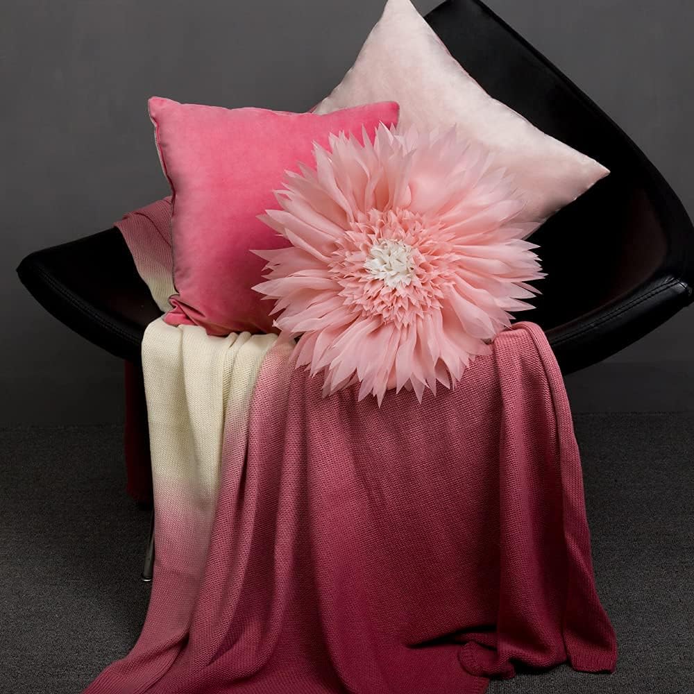 Cute Pink Flower Pillow Decorative Round Throw Pillows Handmade 3D Daisy Floral Accent Pillowcases Soft Cushion for Bed Couch Chair Car Bedroom Living Room Home Decor Unique Gifts 12 Inch