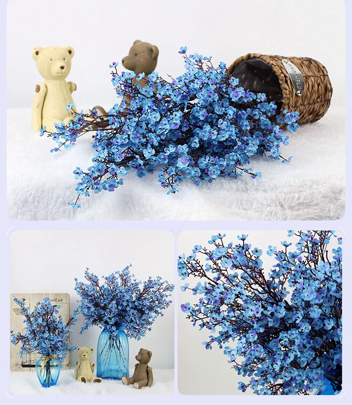 JAKY-Global Babys Breath Fabric Cloth Artificial Flowers 12 Bundle European Fake Silk Plants Decor Wedding Party Decoration Bouquets Real Touch DIY Home Garden(Blue 12Bundles)