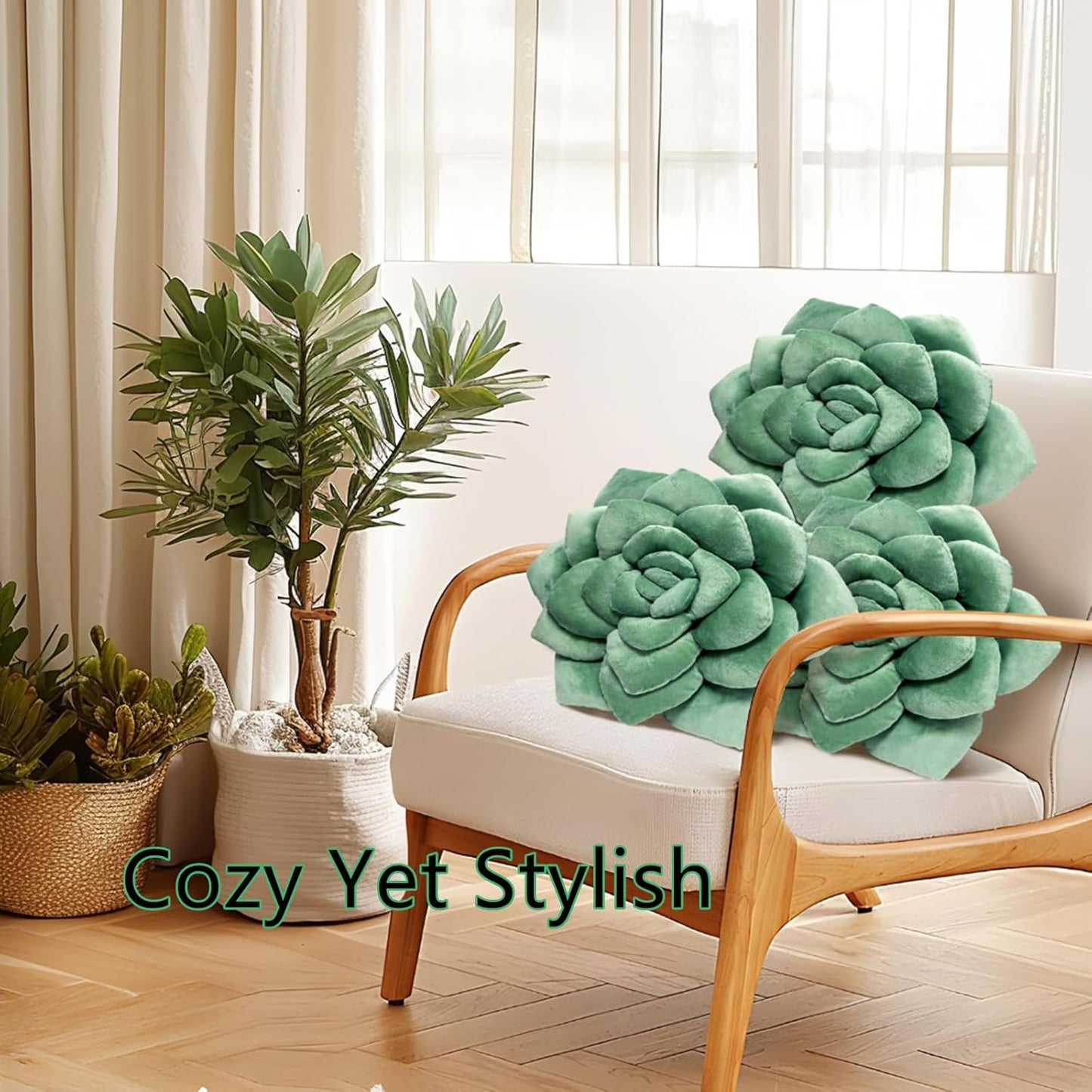 Fleshy Greenery Plush Cushion – Hand-Stitched 3D Flower Throw, Botanical-Shaped Accent for Bedroom, Living Room, and Home Décor,25cm/9.8in