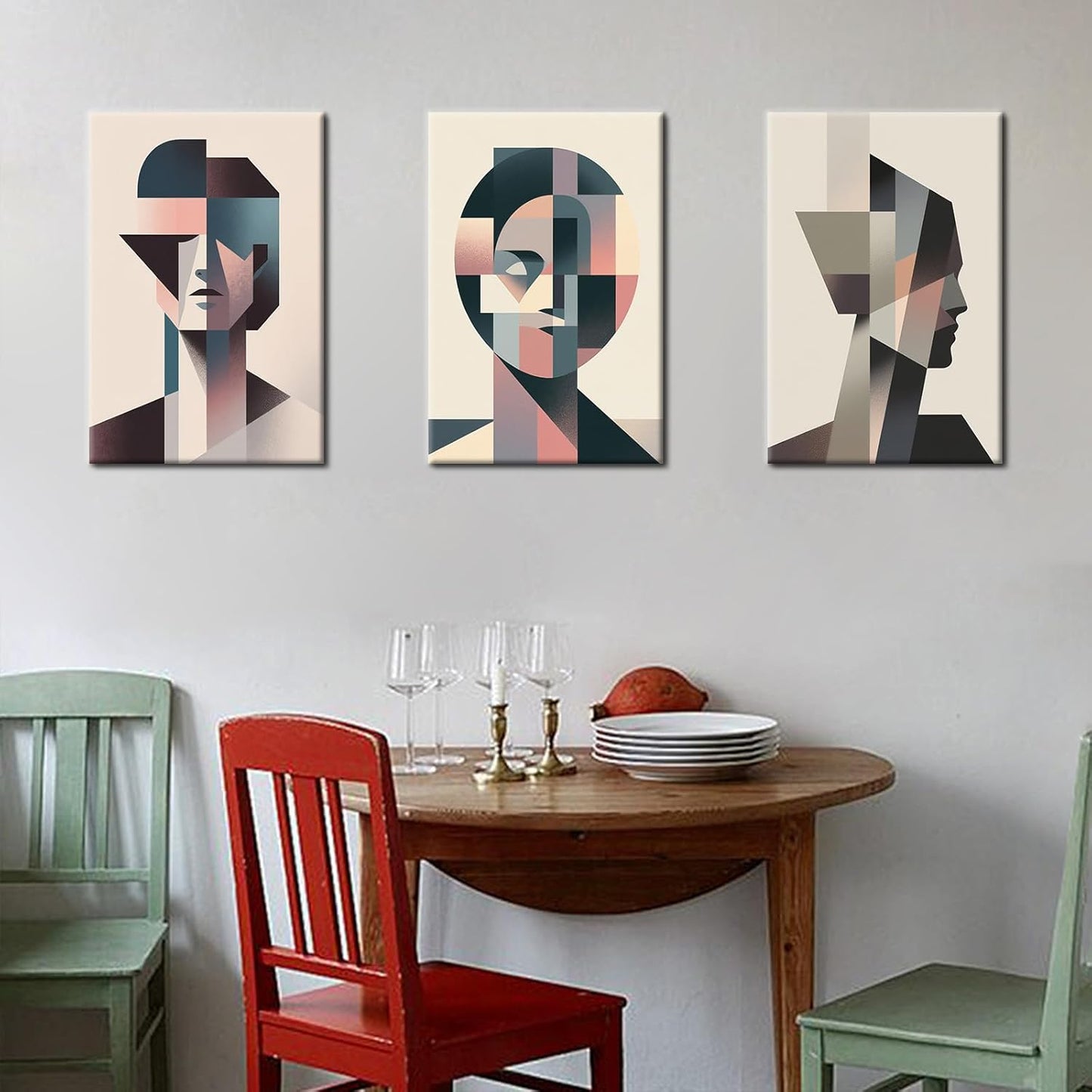 Geometric Stitching Canvas Wall Art Abstract Modern Minimalism Poster Print Graphic Combinations Picture Painting for Home Office Parlour Living Room Decoration Stretched and Framed [48''Wx24''H]