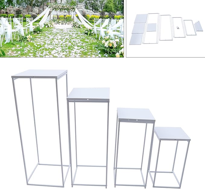 4 Pcs Metal Flower Stand for Wedding Centerpieces Stand Column Vases Wedding Flower Stand Rectangular Geometric Gold Centerpieces Stands for Wedding Decorations Home Party Event (4Pcs white)