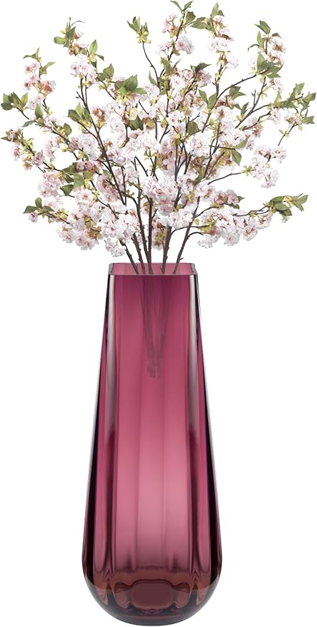 Flower Vase - Glass - Amethyst - Berry - Colored - Thick - 13.9" H - Square Top - Optic Design - European Made - by Barski