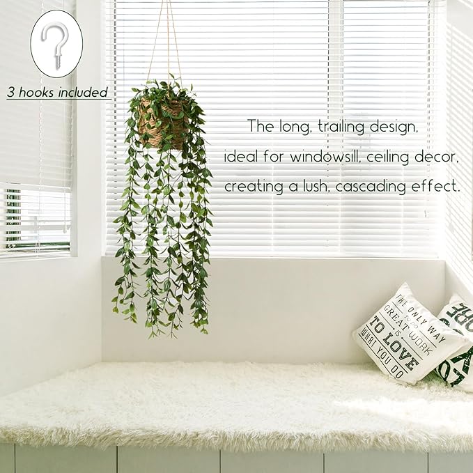 3 Pack Artificial Hanging Plants in Boho Handwoven Baskets for Living Room, Bedroom, Bathroom Wall Shelf Decor