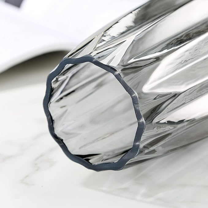 Crystal Clear Glass Vase - Modern Ribbed Design for Flowers, Candles, and Decorative Accents - Tall/Short Sizes (Clear, H7.87inch)