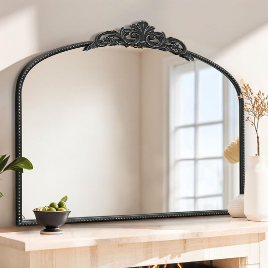 Micasso Vintage Wall Black Mirror: 29"x 36" French Baroque Antique Mirror - Traditional Ornate Decorative Arched Mirrors for Wall/Bathroom/Entryway/Fireplace/Hallway - Home Decor for Living Room