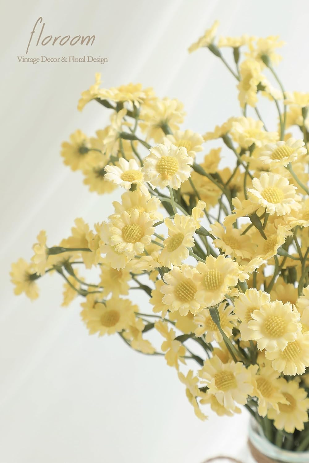 Floroom 24pcs Yellow Small Artificial Flowers Faux Silk Daisies Fake Wildflowers with Stems for DIY Wedding Bouquets Floral Arrangements Party Decor Centerpieces Decorations (Vase Not Included)