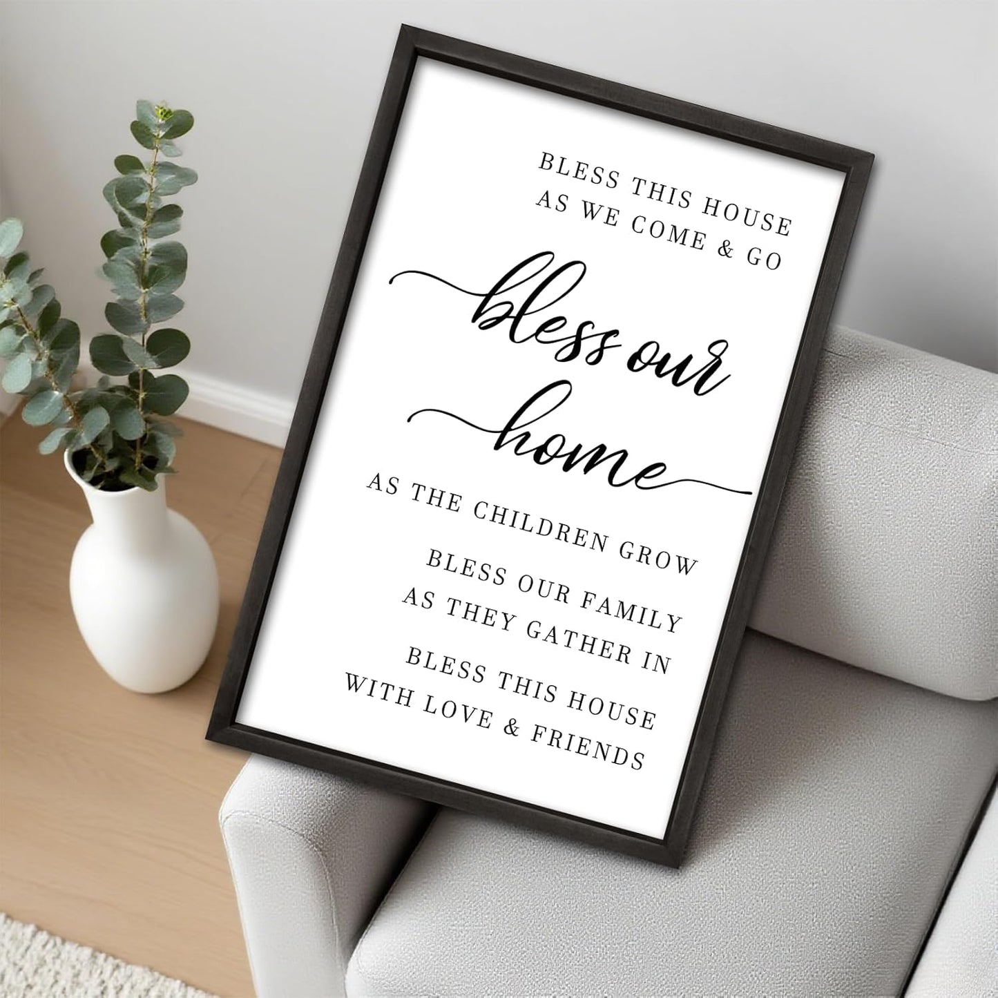 comurdyo Bless This Home Wall Decor 16"×11" Modern Rustic Farmhouse Inspirational Blessing Sweet Family Quote Scripture Sign For Living Room Bedroom House Wall Art Hanging (Black)