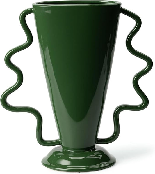 Wild Works Green Rotary Vase Medieval Flower Vessel Living Room Entrance Personalized Simple Wabi Sabi Decorative Ornament Ceramic Ornament