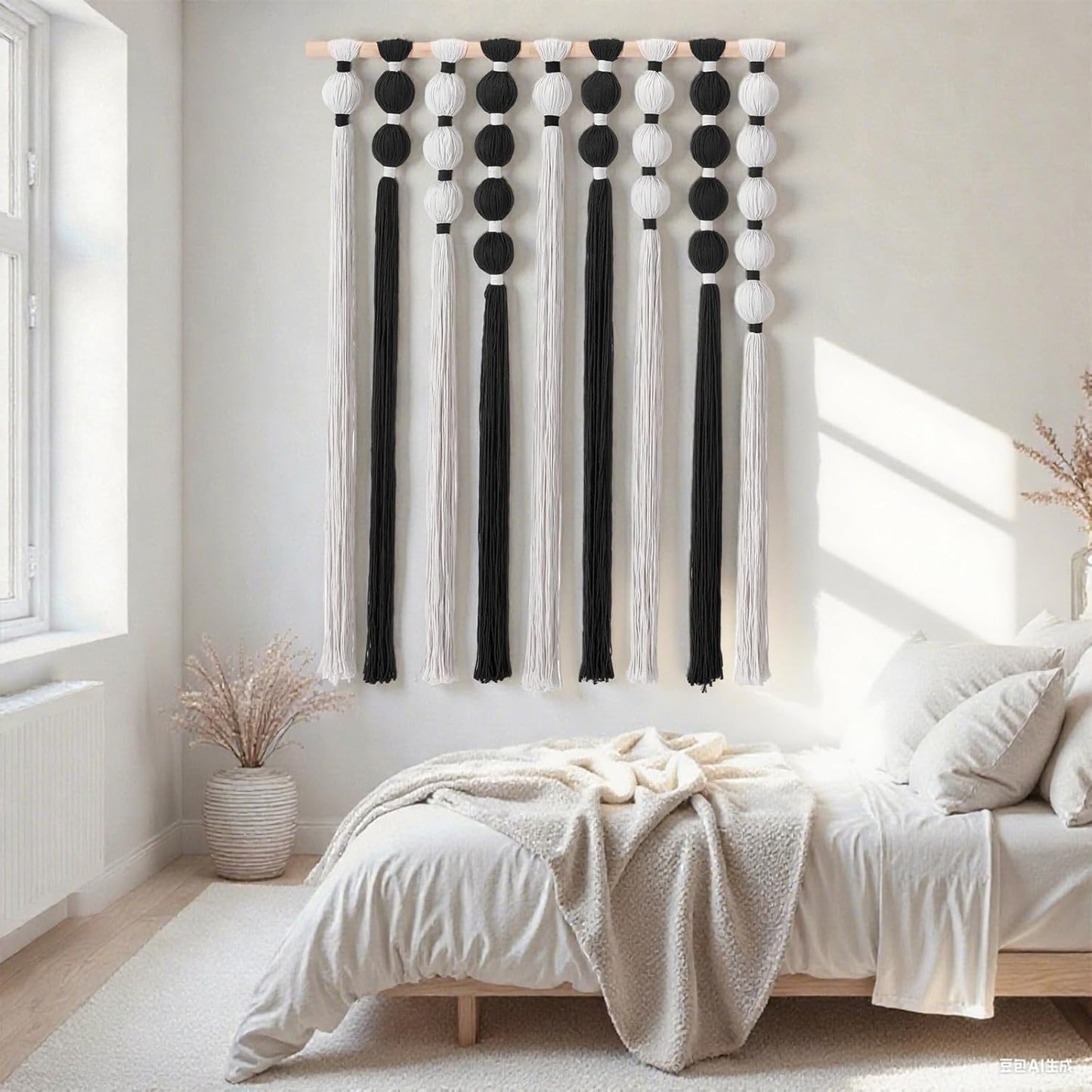 HYVAKUPPA Macrame Wall Hanging Large Boho Woven Tapestry Wall Decor Yarn Art Bohemian Handwoven Sphericity Cotton Textile Tapestry for Living Room Bedroom