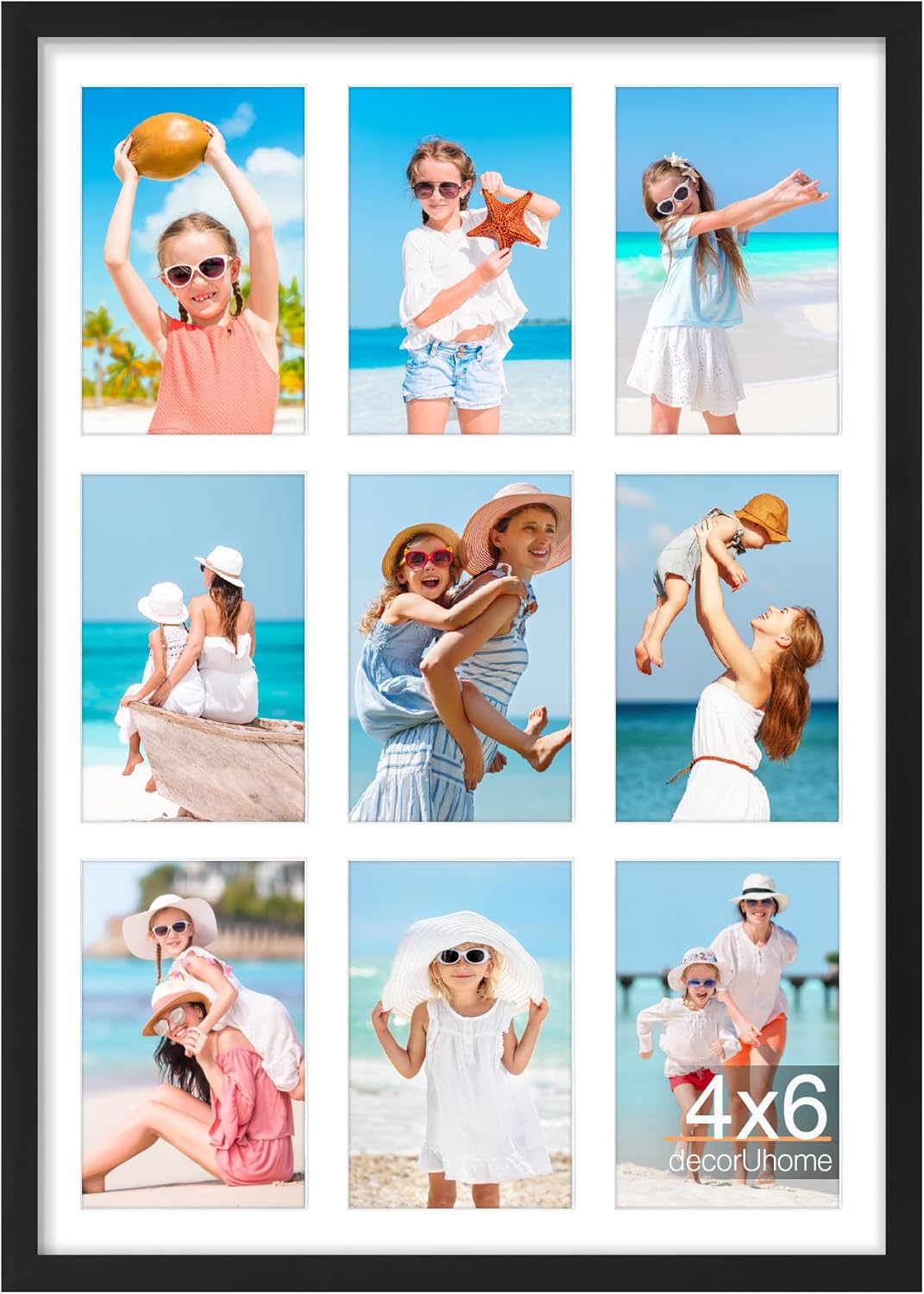 decorUhome 14x20 Picture Frames Collage Wall Decor, Display 9Pcs 4x6 Photos with Mat or 1Pcs 14x20 Unmatted, 9 4x6 Collage Picture Frames for Wall Mounting, Black