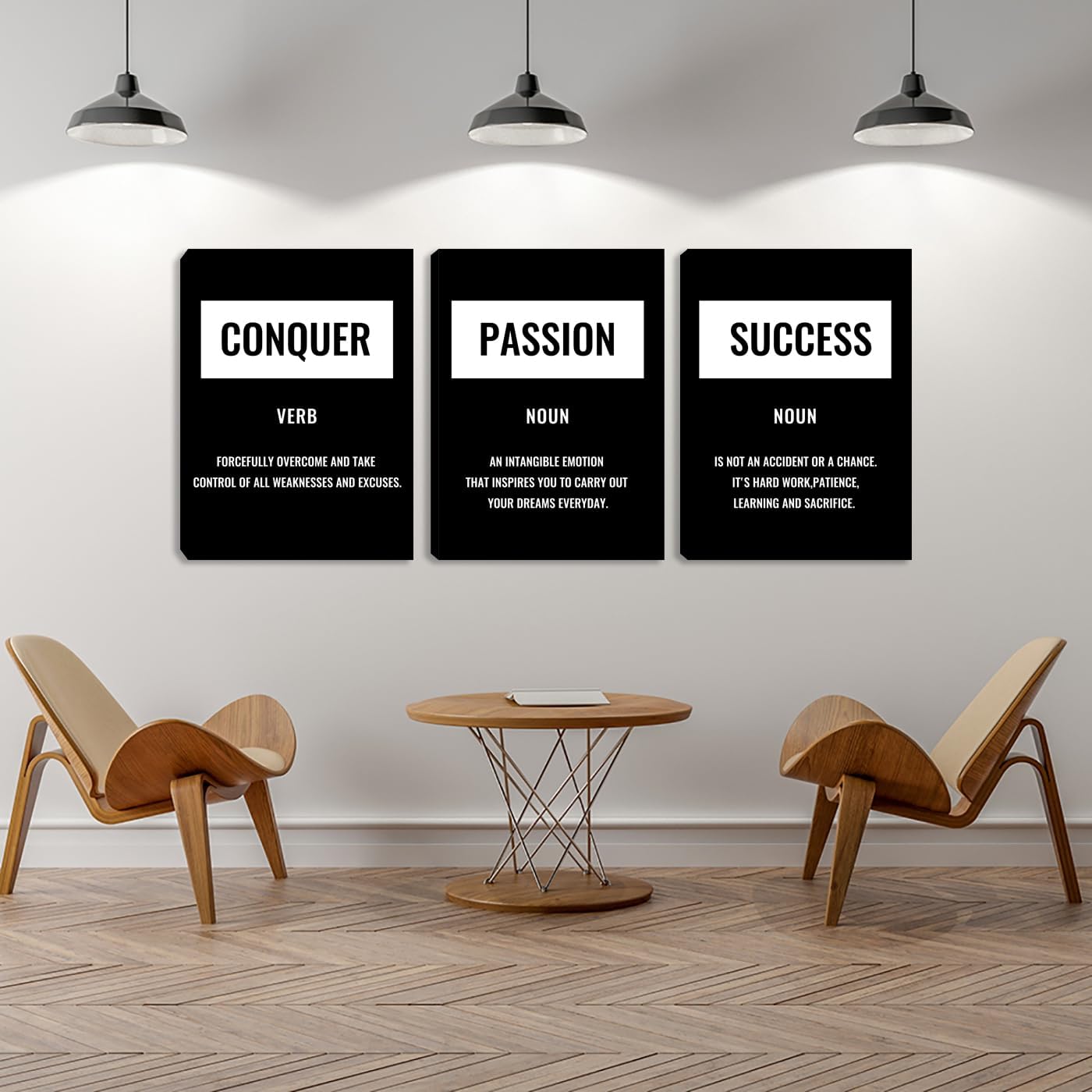 Inspiring Canvas Wall Art for Bedroom Motivational Black and White Success Wall Art Painting Wall Decor Modern 3 Piece Prints Artwork Home Office Decor Inspirational Pictures Poster Framed (48"Wx24"H)