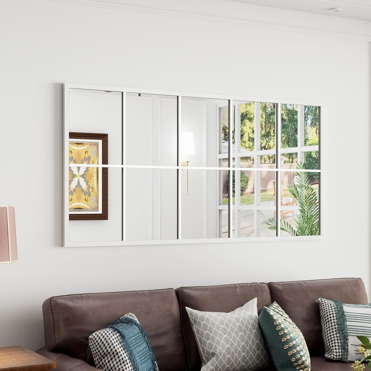 Full Length Mirror, 71"x32" Large Rectangular Window Pane Wall Mirror, White Full Body Mirrors, Oversize Farmhouse Standing Mirrors Hanging or Leaning for Living Room, Entryway, No Stand