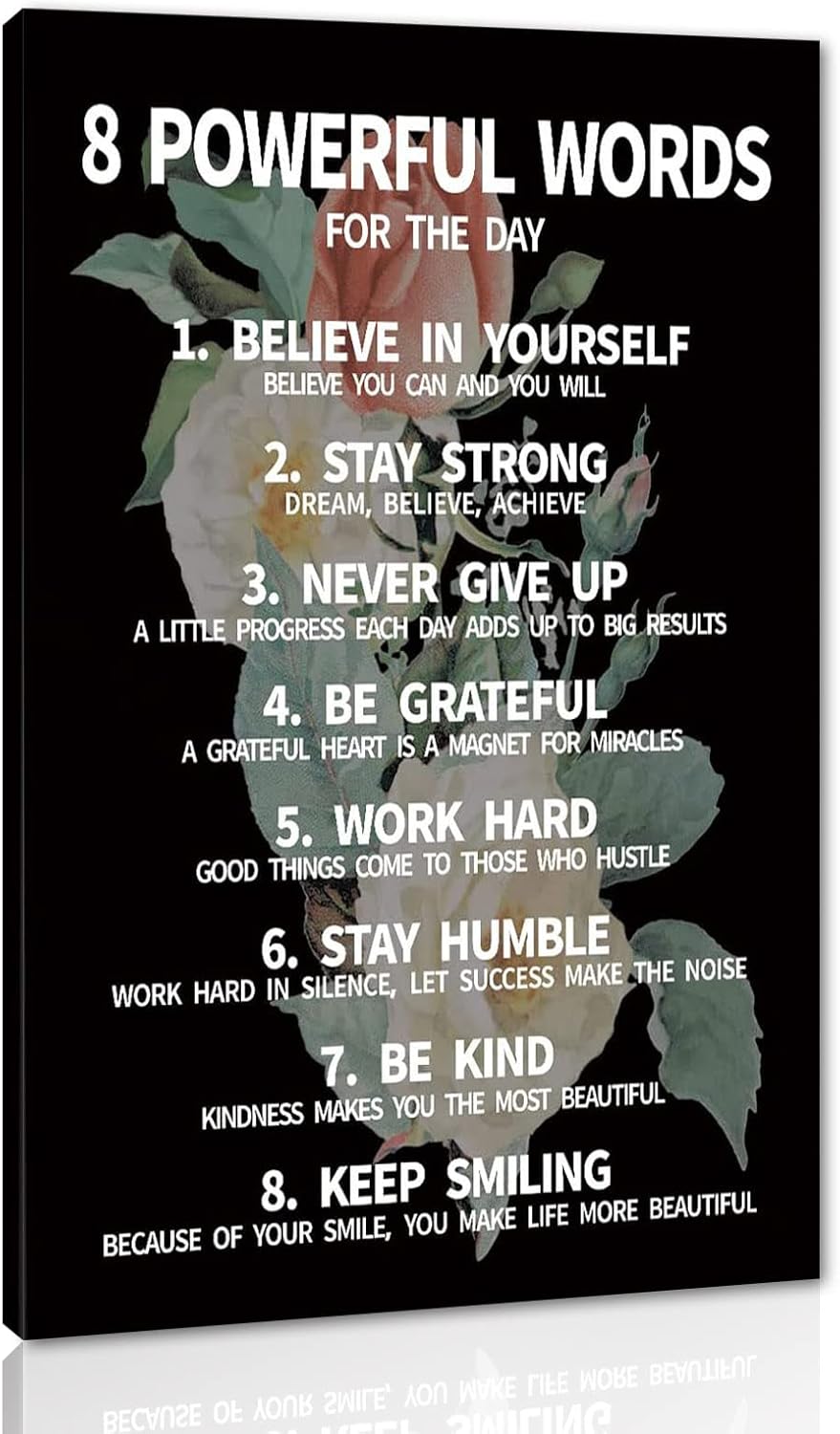 Inspirational Office Quotes Sayings - 8 Powerful Words for The Day Canvas Decoration Paintings with Flower Background Suitable for Office School Library Home Wall Hangings HD Print-28 inch x 44 inch