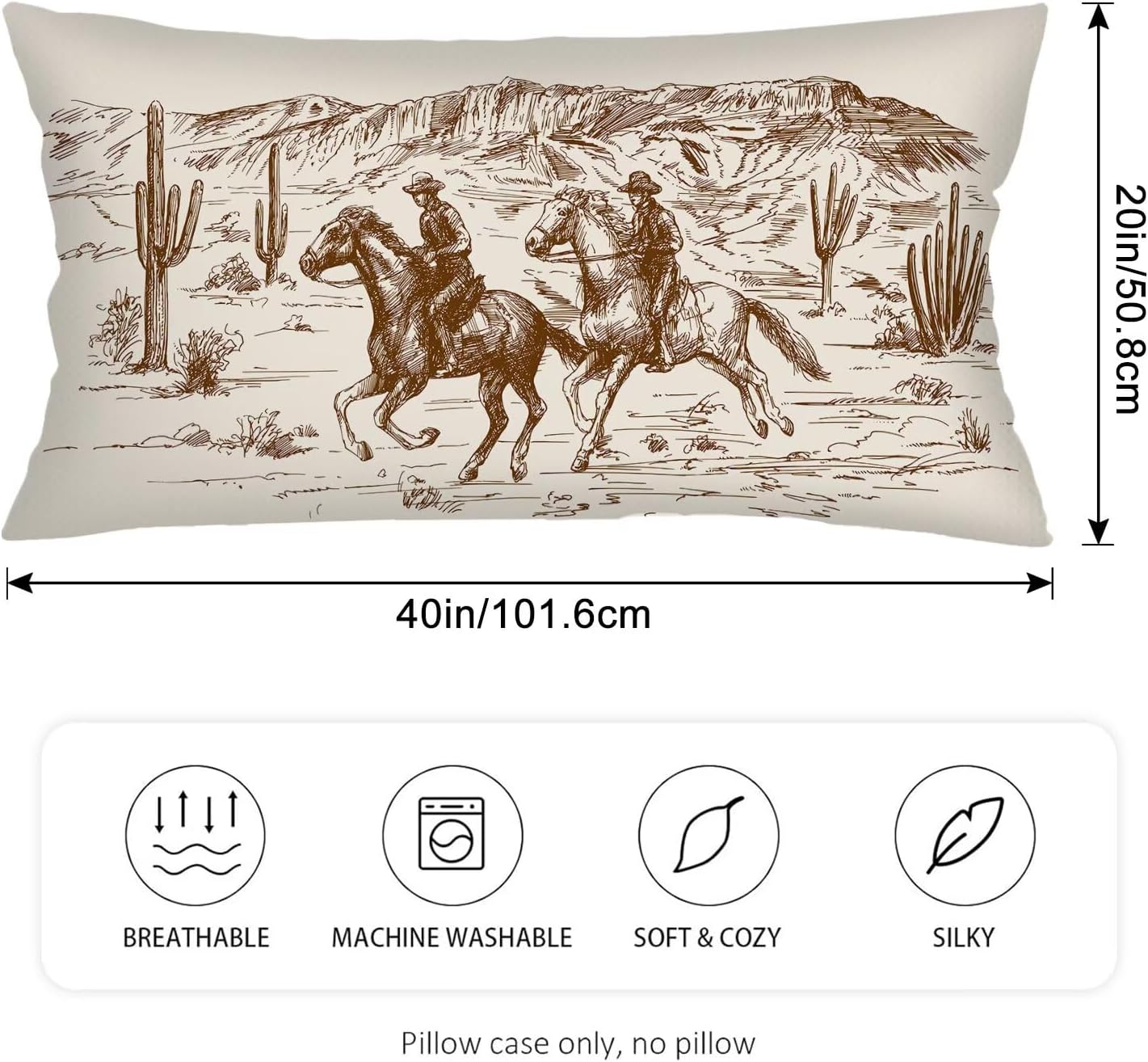 Cowboy Long Pillow Cases King Size Pillow Covers with Zipper,Country Theme of American Wild West Desert Decorative Cushion Case Western Pillows Cover Farmhouse Pillowcase for Bed,Sleeping,20"x40"