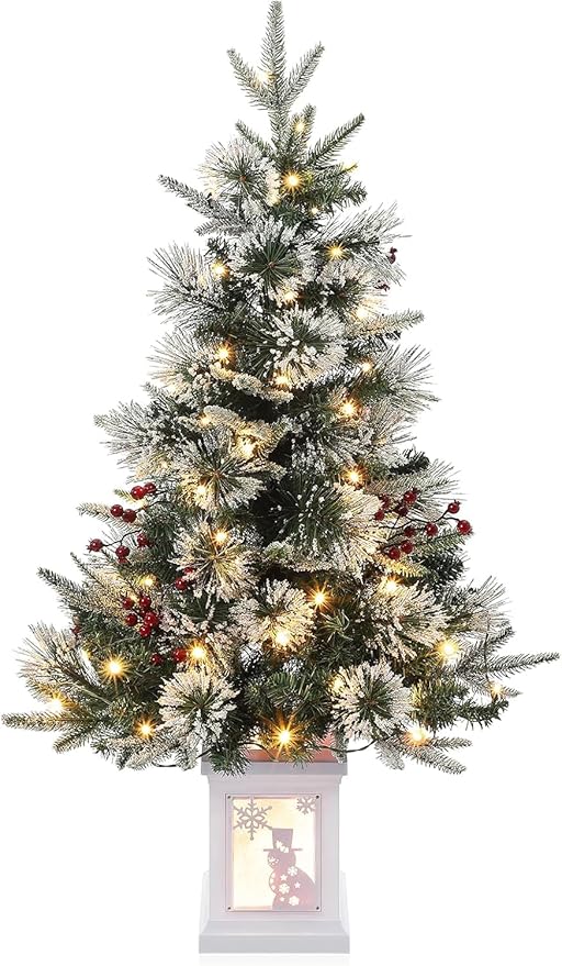 3 Ft Pre-Lit Christmas Tree, Artificial Christmas Trees with Lighting, Xmas Trees with 78 Led Lights, Christmas Decoration for Home, Office, Easy Assembly