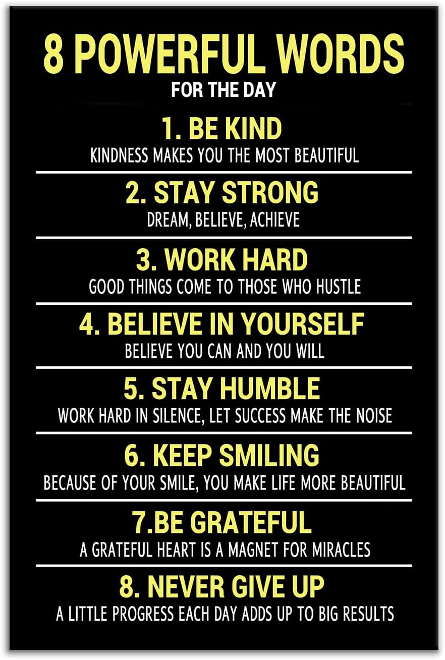 Inspirational Canvas Wall Art Office Decor Motivational Quotes 8 Powerful Words Poster Print Positive Sign Picture Painting Artwork for Modern Home Bedroom Bathroom Gym Ready to Hang [12''Wx18''H]