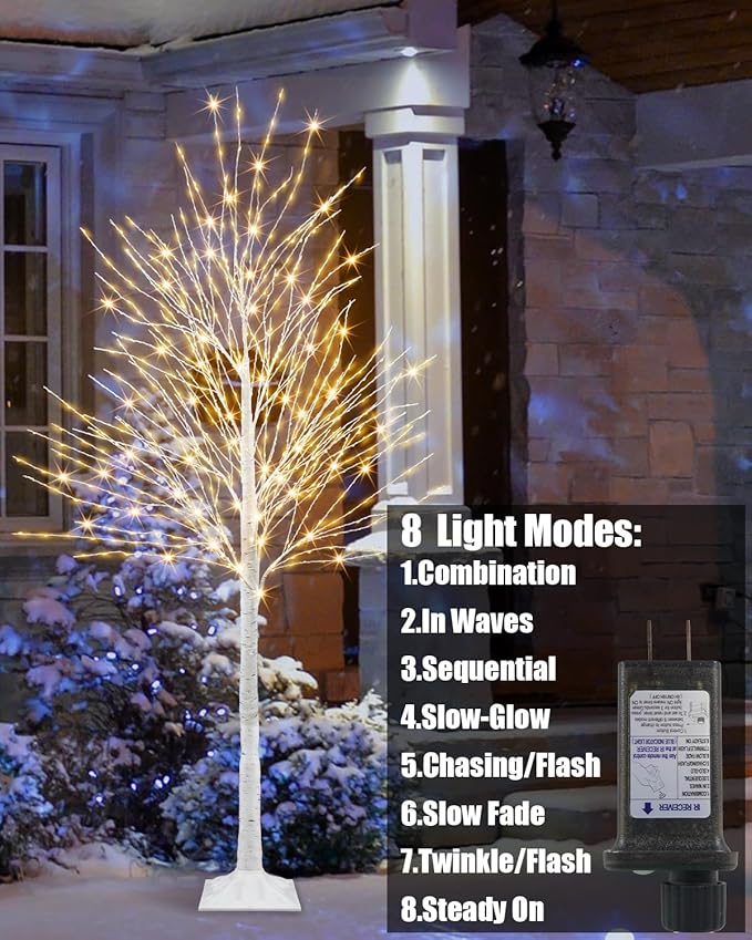 6 FT Lighted Birch Tree Artificial White Tree with 936 LED Timer Outdoor Artificial Trees for Christmas Festival Patio Home Indoor Decor