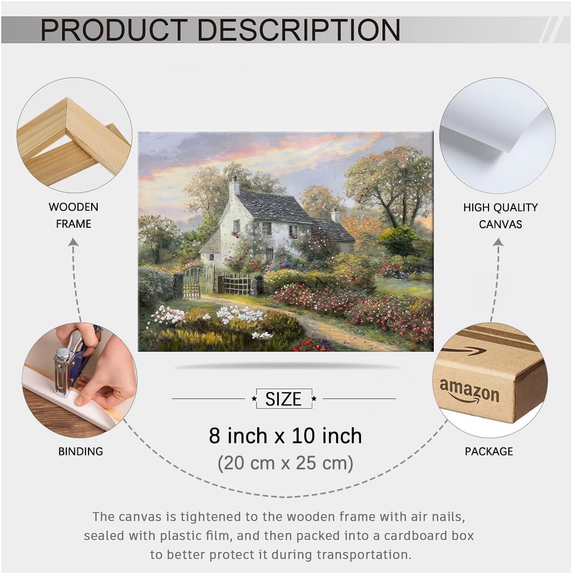 French Country Oil Painting Wall Art Farmhouse Cottage Garden Posters 08x10 inch Framed Classical Vintage Nature Landscape Prints for Living Room Bedroom Wall Decor