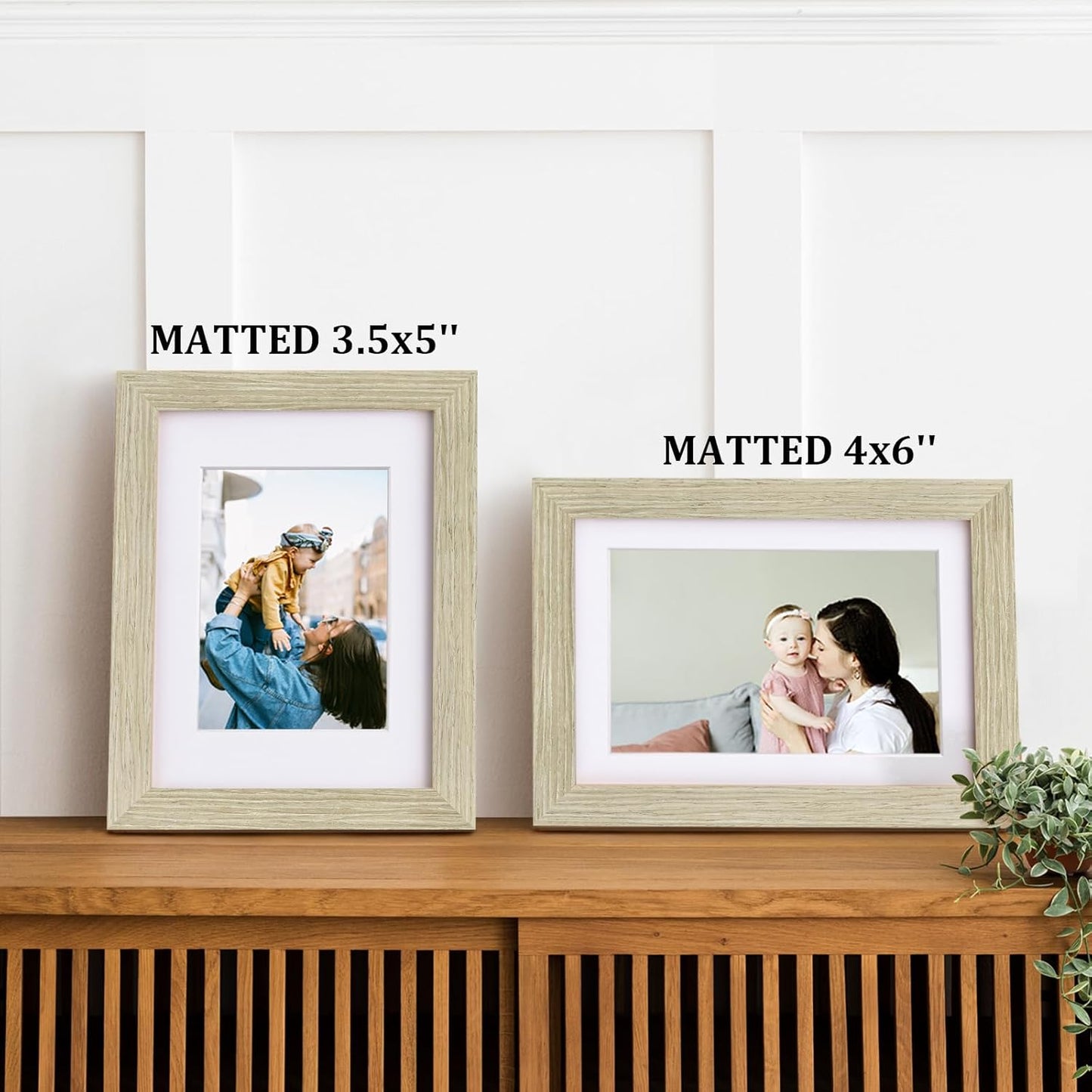 Egofine 5x7 Picture Frames Set of 4, Made of Solid Wood Covered by Plexiglass 3.5x5 and 4x6 with Mat or 5x7 without Mat, for Table Top Display and Wall Mounting Photo Frame Distressed Wood Grain