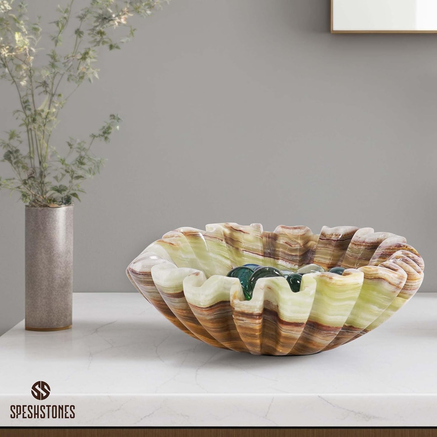 Marble Ruffle Bowl 6 Inch Green Decorative Candy bowls for Modern Home Decor and kitchen accessories, Key Bowl for Entryway Table Centerpieces