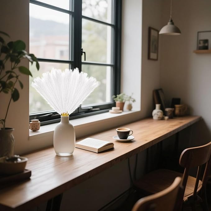 30 Pcs White Faux Pampas Grass, 17 Inches Artificial Pampas Grass Bulk, Short Fluffy Faux Pompas for Vase Filler, Home Boho, Wedding Anniversaries, Baby Shower Decoration