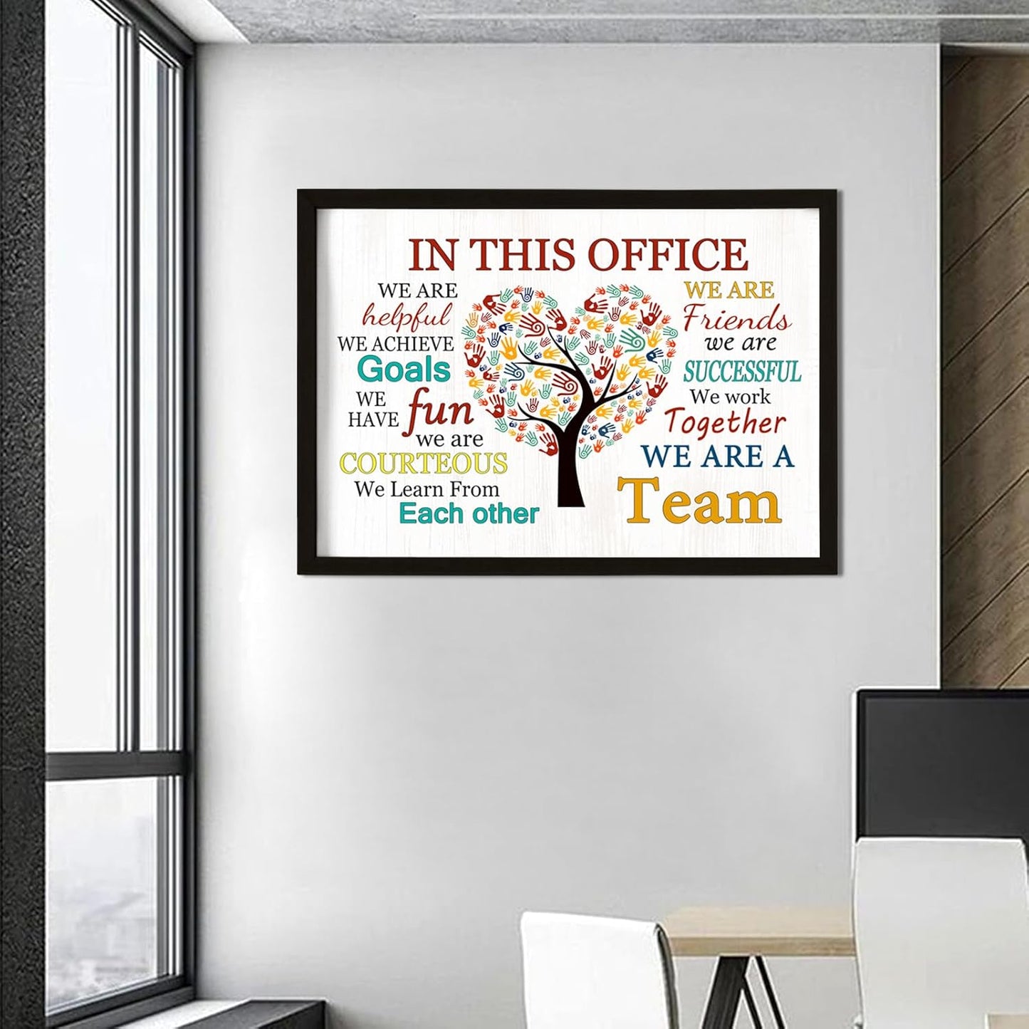 In This Office We Are A Team Wall Decor 24x18 Inch Frame Office Inspirational Wall Art, Motivational Teamwork Wooden Hanging Sign