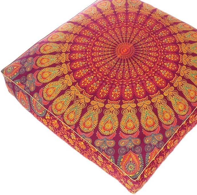 Eyes of India - Mandala Floor Pillow Cover Meditation Cushion Seating Throw Hippie Round Colorful Decorative Bohemian Indian Pouf Ottoman Handmade Cover ONLY (Burgundy, 35" x 35")