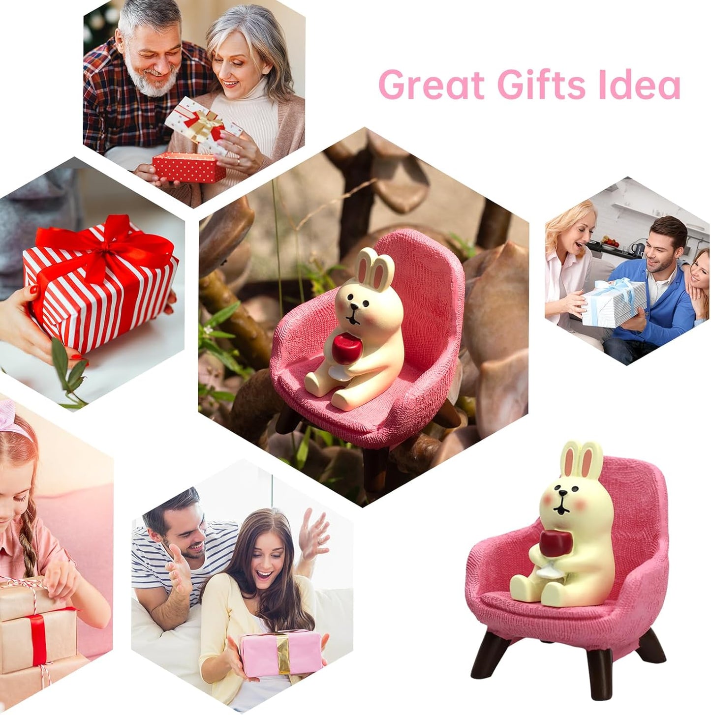 Cute Mini Rabbit Figurine Resin Rabbit for Office, Home Decoration - Pink Sofa