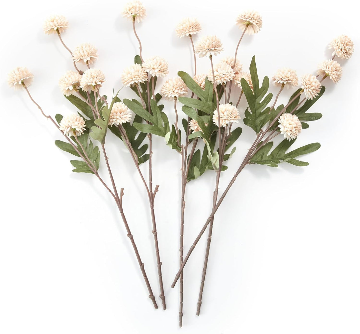 InnoGear Silk Flowers Pompon Mums Artificial Flowers, 5pcs 25 Heads Fake Mini Chrysanthemums with Long Stems Bulk Faux Kiku Flower for Decoration Memorial DIY Wedding Bouquets Centerpieces, Beige