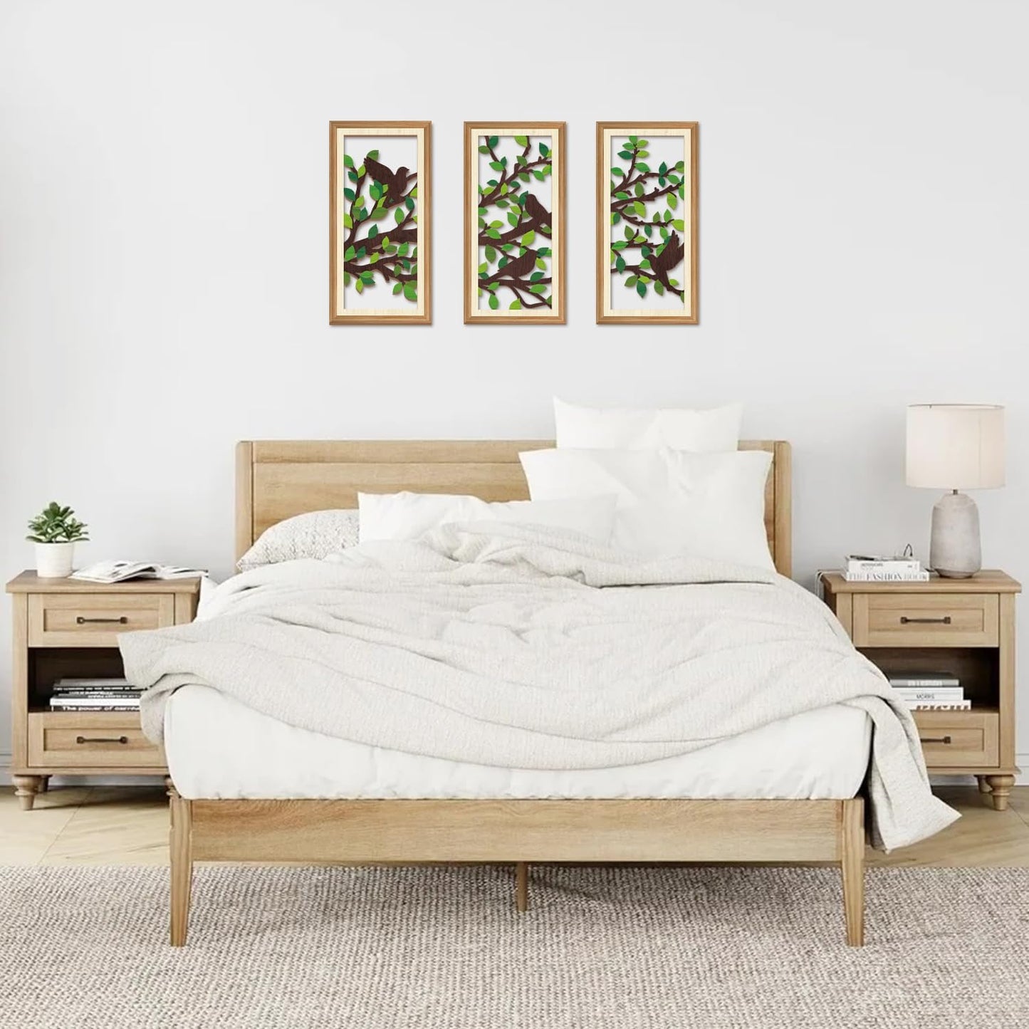 IARTTOP 3 Pcs Wooden Bird on Tree Wall Decor Boho Modern Nature Artwork Tree of Life Wood Wall Art Branch Silhouette Laser Bird Art Decor for Living Room Bedroom Office 7.9 x15.8 Inch