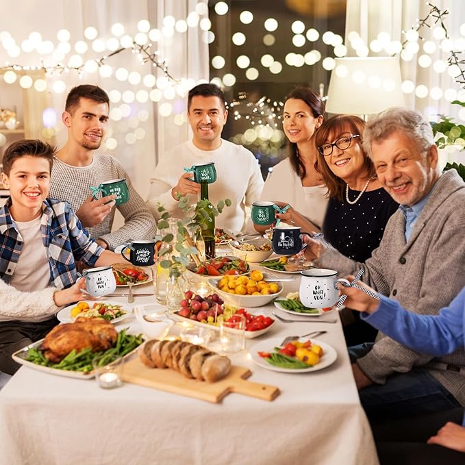 Zubebe Christmas Coffee Mugs Set of 12, 12 oz Hot Cocoa Ceramic Holiday Mugs Set for Mom, Woman, Family, Friend - Farmhouse Tiered Tray Decor, Coffee Bar Decor(Dark Green, Black, White)