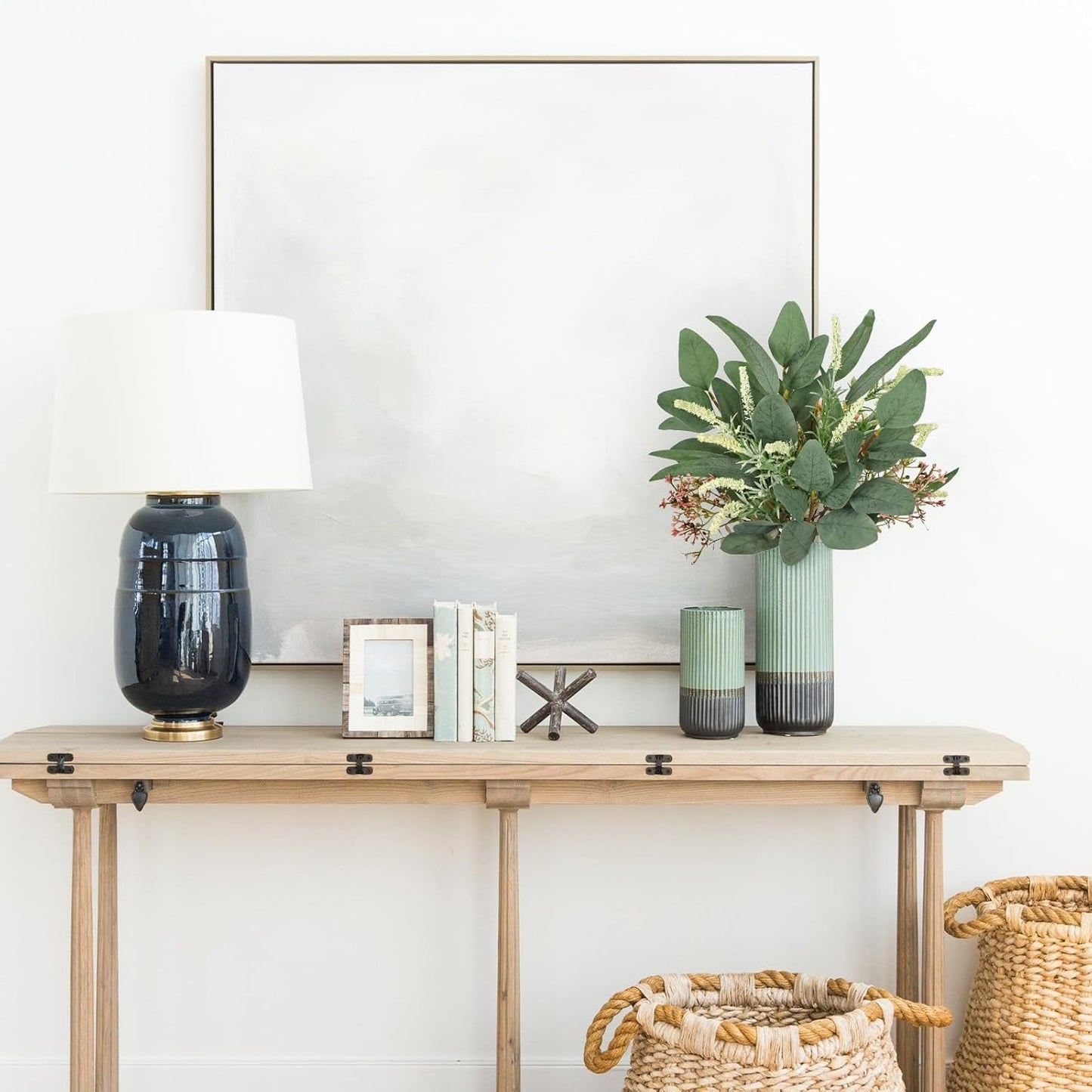 Fake Eucalyptus Bouquet Artificial Eucalyptus with Sage Leaves Faux Greenery Bush for Bathroom Kitchen Table Farmhouse Decoration