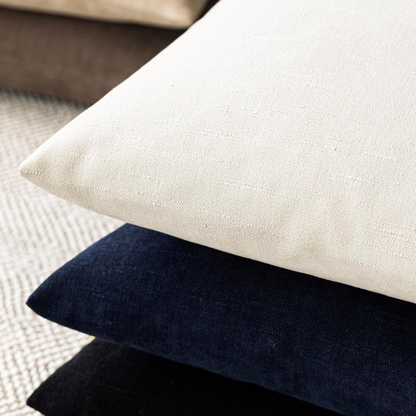 Foindtower Pack of 2 Textured Chenille Throw Decorative Pillow Covers Square Accent Solid Cushion Cover Cozy Neutral Farmhouse Pillow Case for Couch Sofa Bedroom Living Room 26x26 Inch, Ivory White