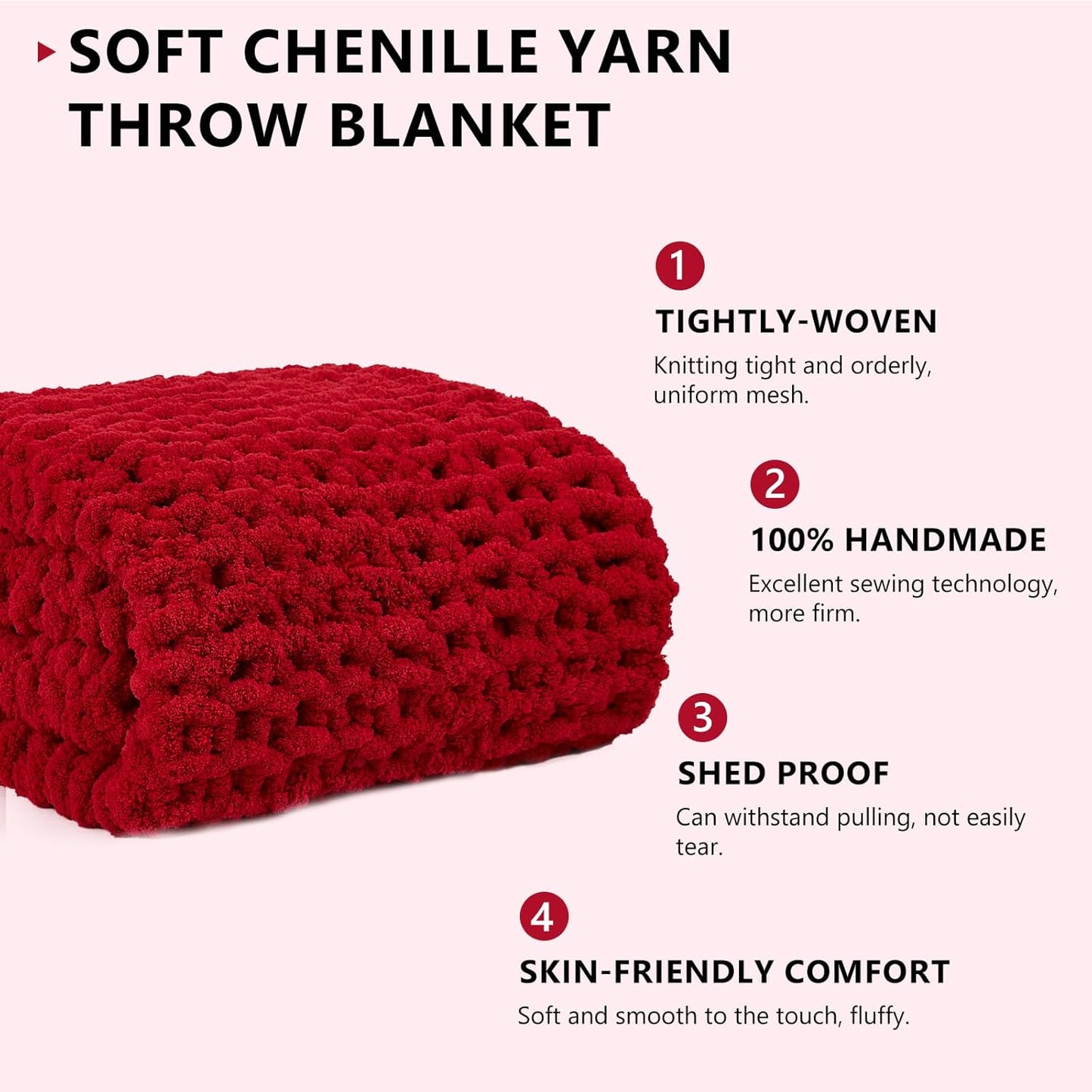 L'AGRATY Chunky Knit Blanket Throw - Soft Chunky Throw Blankets 30x40: 100% Hand Kintted Chenile Crochet Blanket Large Cable Knit Blankets - Rope Knot Throw for Couch Home Decor(Red)