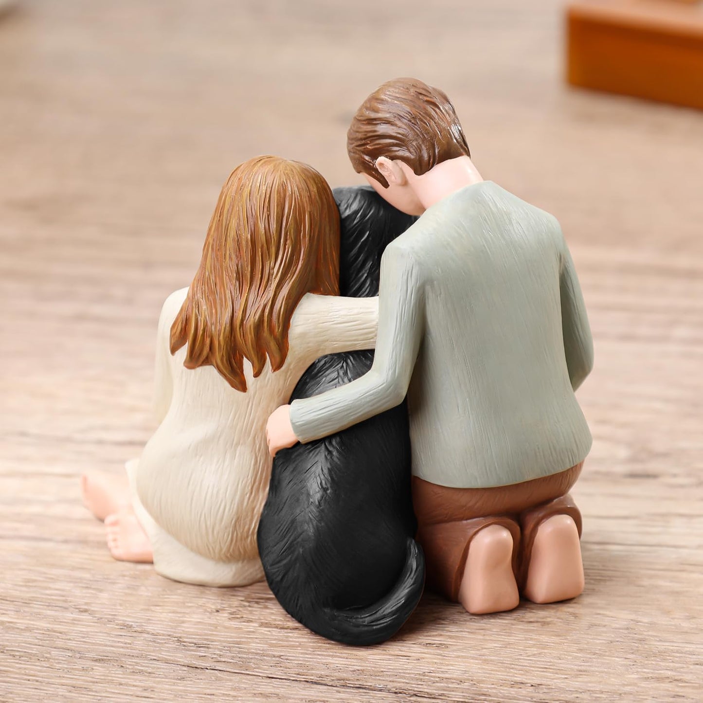 Couple with Black Dog Figurines, We are A Family Memorials Statues for Dog Lovers
