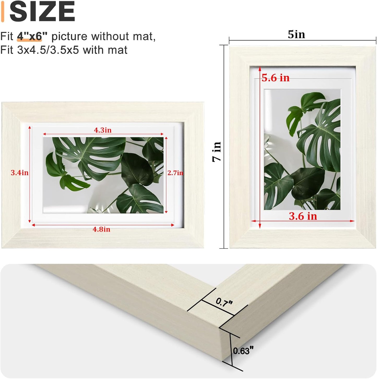 Egofine 4x6 Picture Frames Set of 4, Made of Solid Wood Covered by Plexiglass 3.5x5 with Mat or 4x6 without Mat, for Table Top Display and Wall Mounting Photo Frame Beige