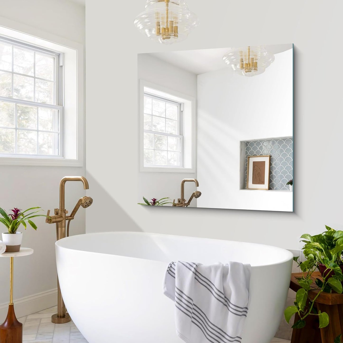 Frameless Mirror, 42x42 inch Square Bathroom Mirrors for Wall, Upgraded Shatterproof Vanity Mirror Over Sink with Polished Edge for Bathroom,Bedroom,Living Room and Entryway