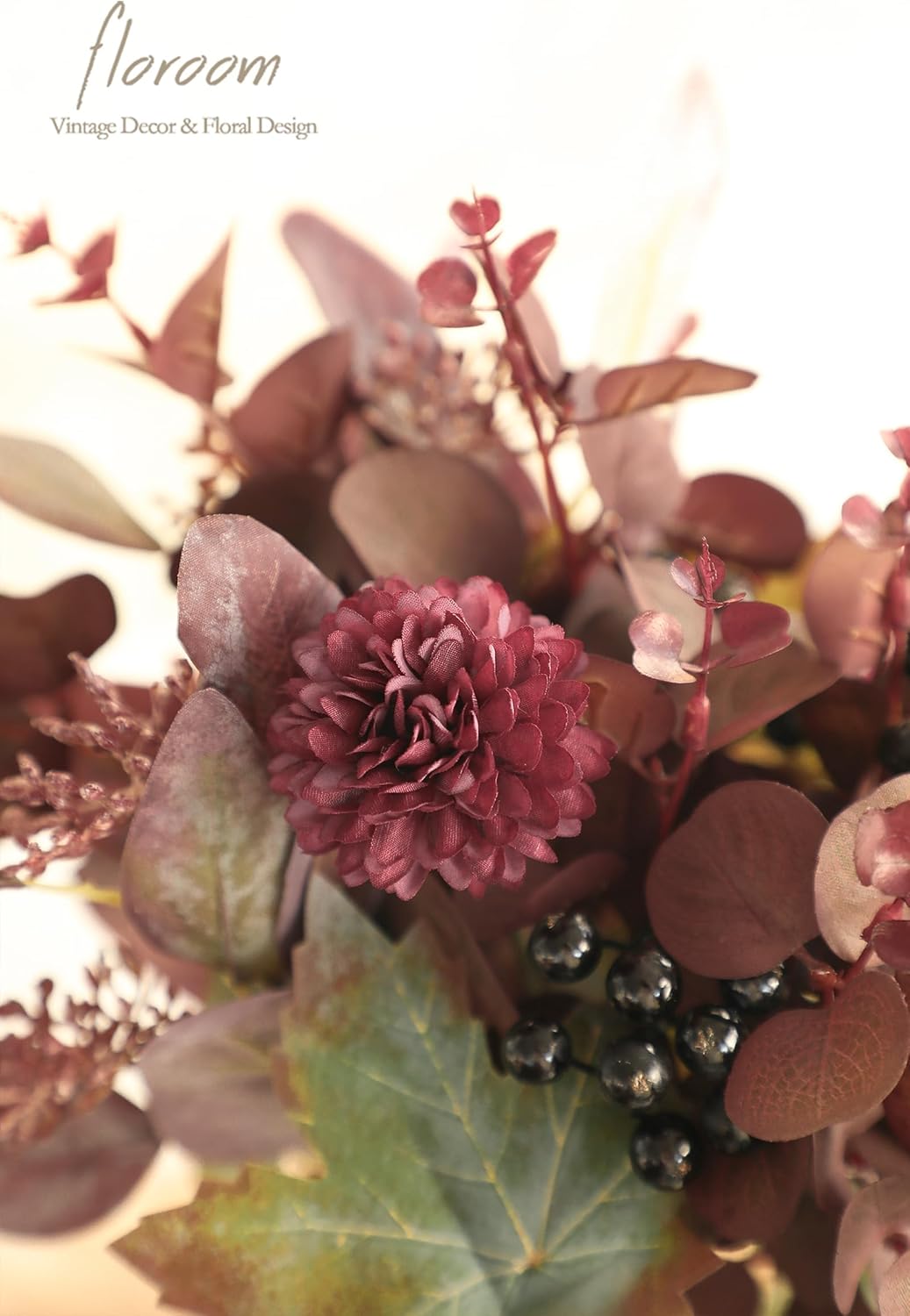 Floroom Artificial Greenery Stems Box Set, 36pcs with 5 Kinds of Faux Greenery Flowers Picks for DIY Bridal Bouquets Wedding Floral Arrangement Table Centerpieces, Burgundy & Mauve