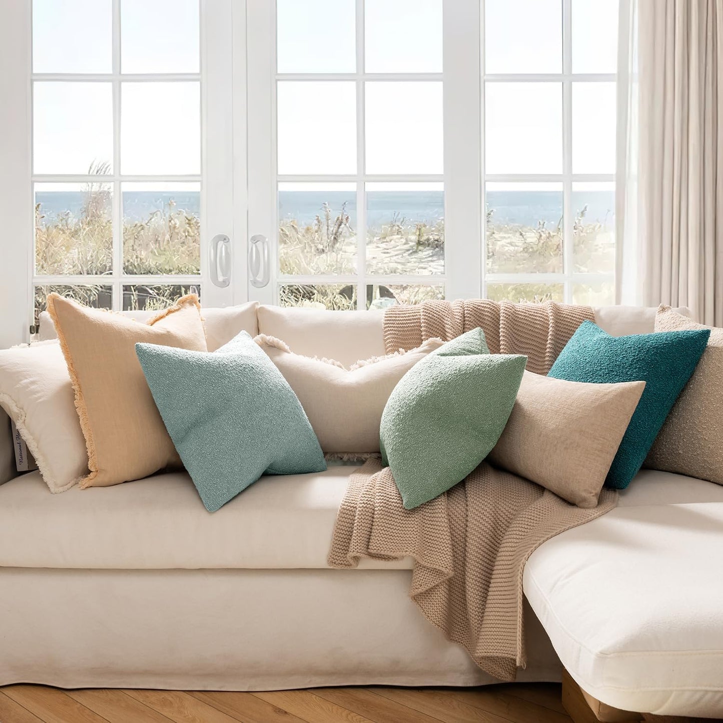 MIULEE 18x18 Inch Decorative Pillow Covers for Couch Bed Set of 2 Textured Boucle Neutral Winter Throw Pillows Greyish Green Accent Solid Cushion Pillowcases Sofa Livingroom Home Decor