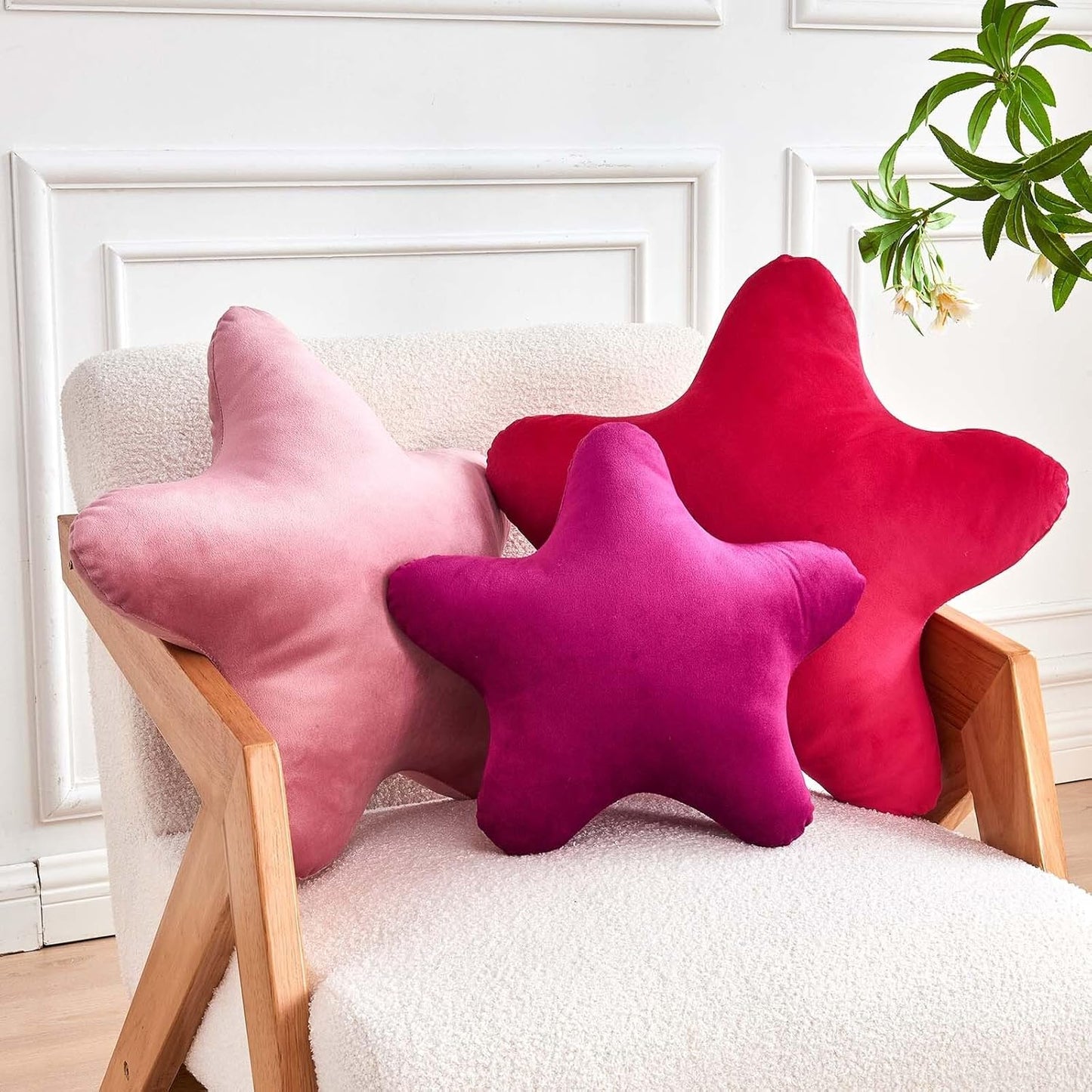 Fuchsia Star Throw Pillow, Cute Star Pillow Room Decor, Soft 19.6" Star Shaped Decorative Throw Pillow for Bedroom, Star Plush Floor Cushions Pillows
