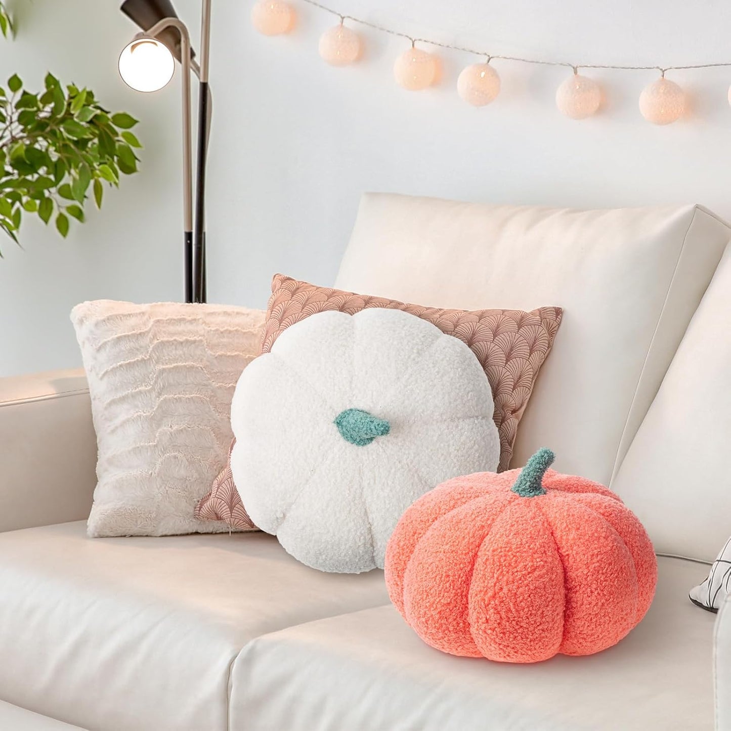 Kajaia 1 Pcs Simulated Pumpkin Pillow Plush 11 x 9.5 Inch 3D Cushion Fall Decorations Stuffed Throw Pillows Toy for Thanksgiving Christmas Halloween Bedroom Sofa Couch Supplies (White)