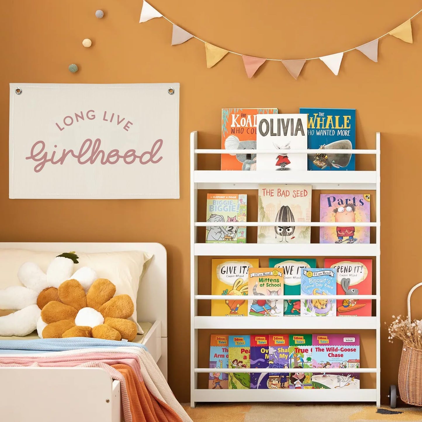 Girls Room Decor Long Live Girlhood Linen Banner Hanging Flag Retro Banner for Nursery Playroom Wall Decor for Kids Bedroom Decorations,Baby shower gifts 30x20 In (Pink Letter)